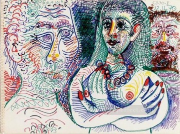 Deux hommes et une femme 1970 Cubists Oil Paintings